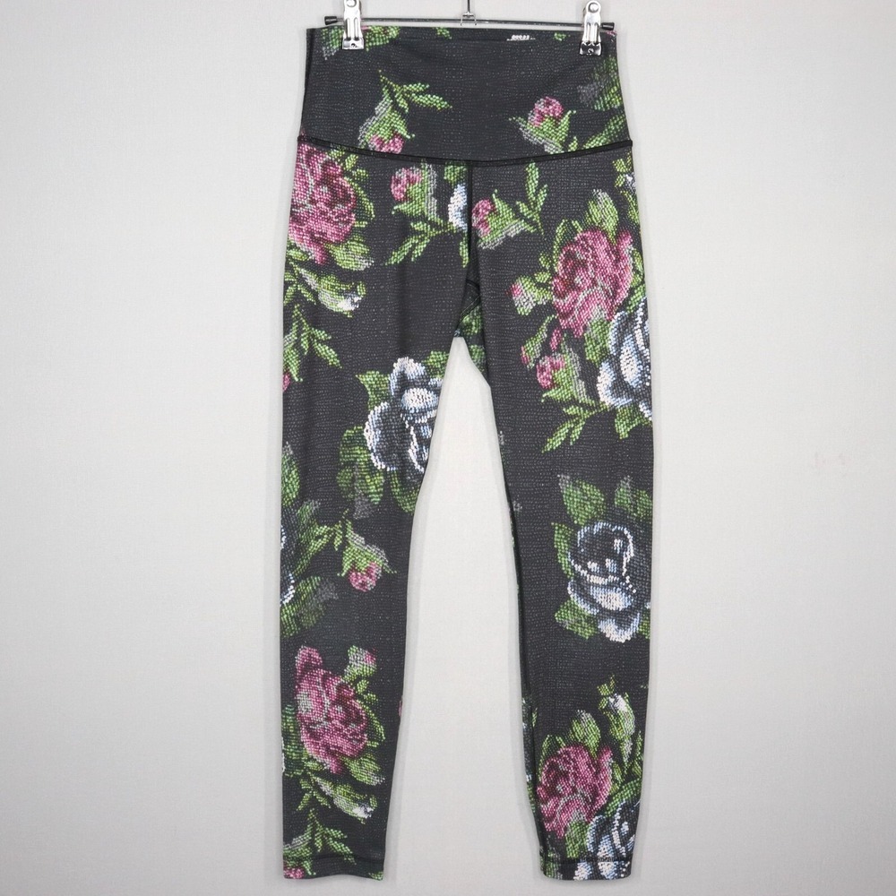 Lululemon Wunder Under‎ Garden Party Black Floral Legging Sz 4 Full-on Luon